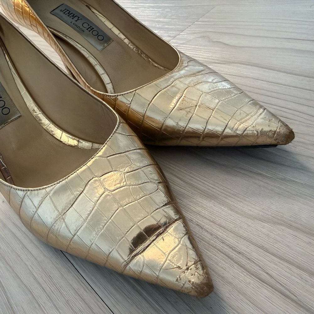 Jimmy Choo Metallic Gold Alligator Pumps - Picture 3 of 6